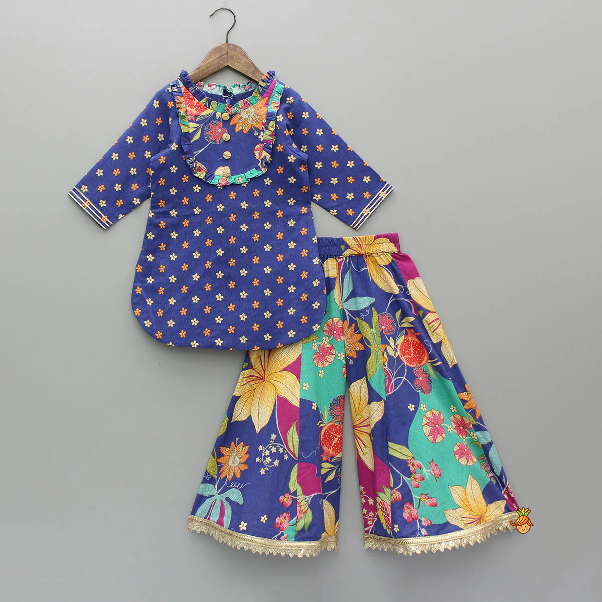 Floral Printed Ruffle Detailed Kurti And Flared Palazzo