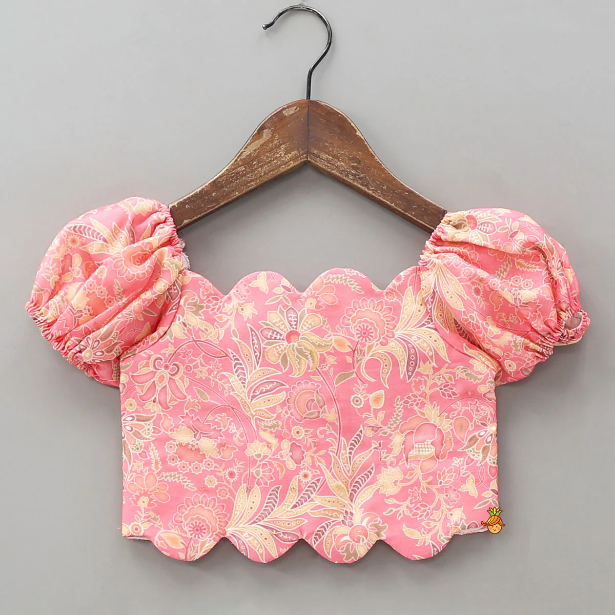 Floral Printed Scalloped Crop Top And Flared Palazzo With Contrasting Dupatta - Image 4
