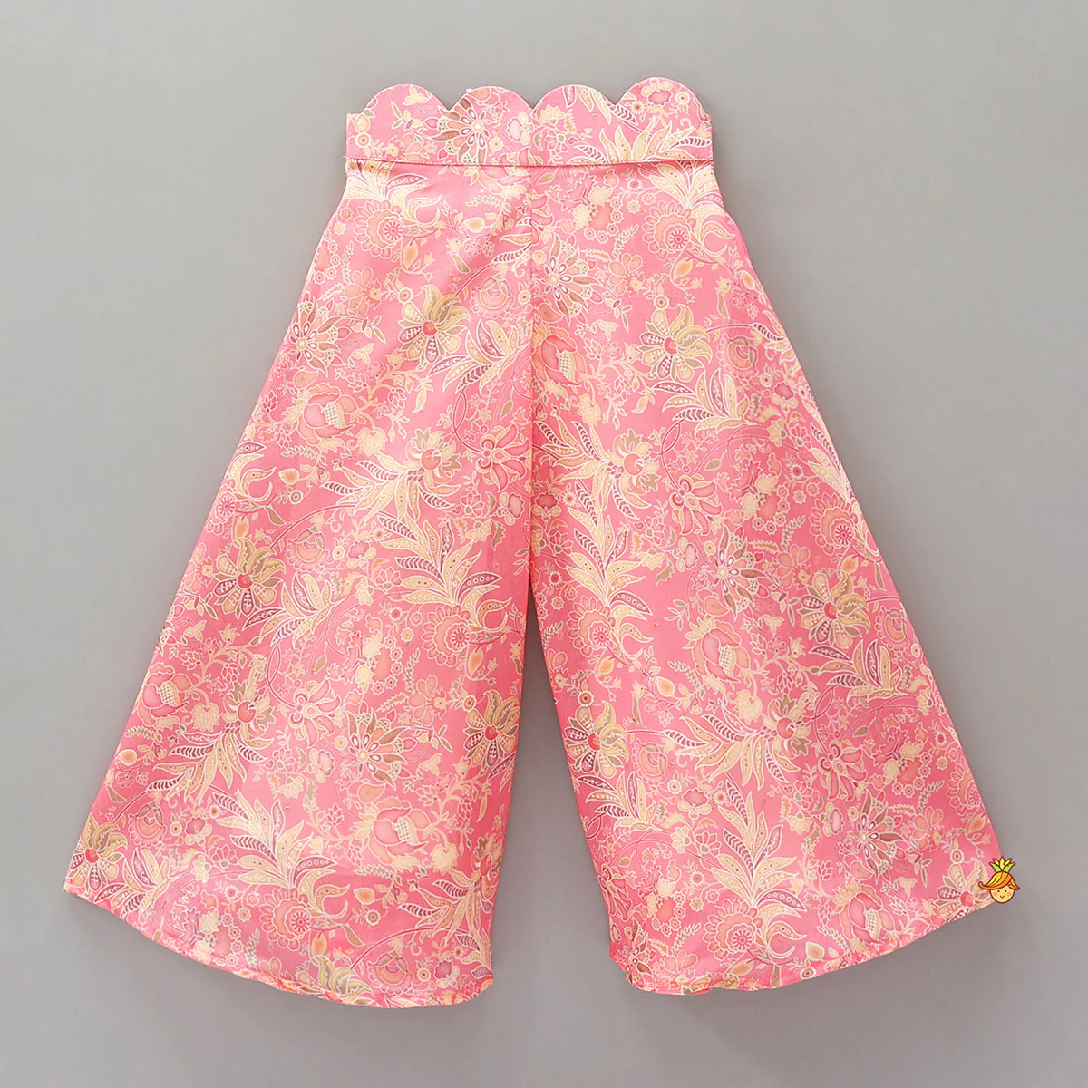 Floral Printed Scalloped Crop Top And Flared Palazzo With Contrasting Dupatta - Image 5