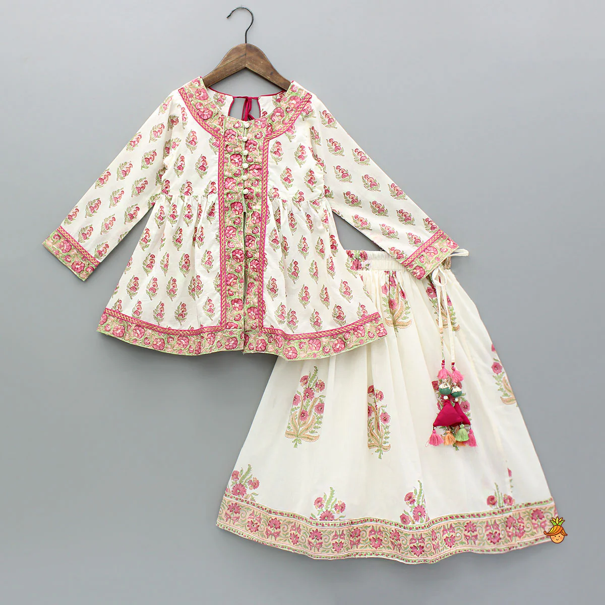 Floral Printed Stylish Front Cut Kurti And Lehenga