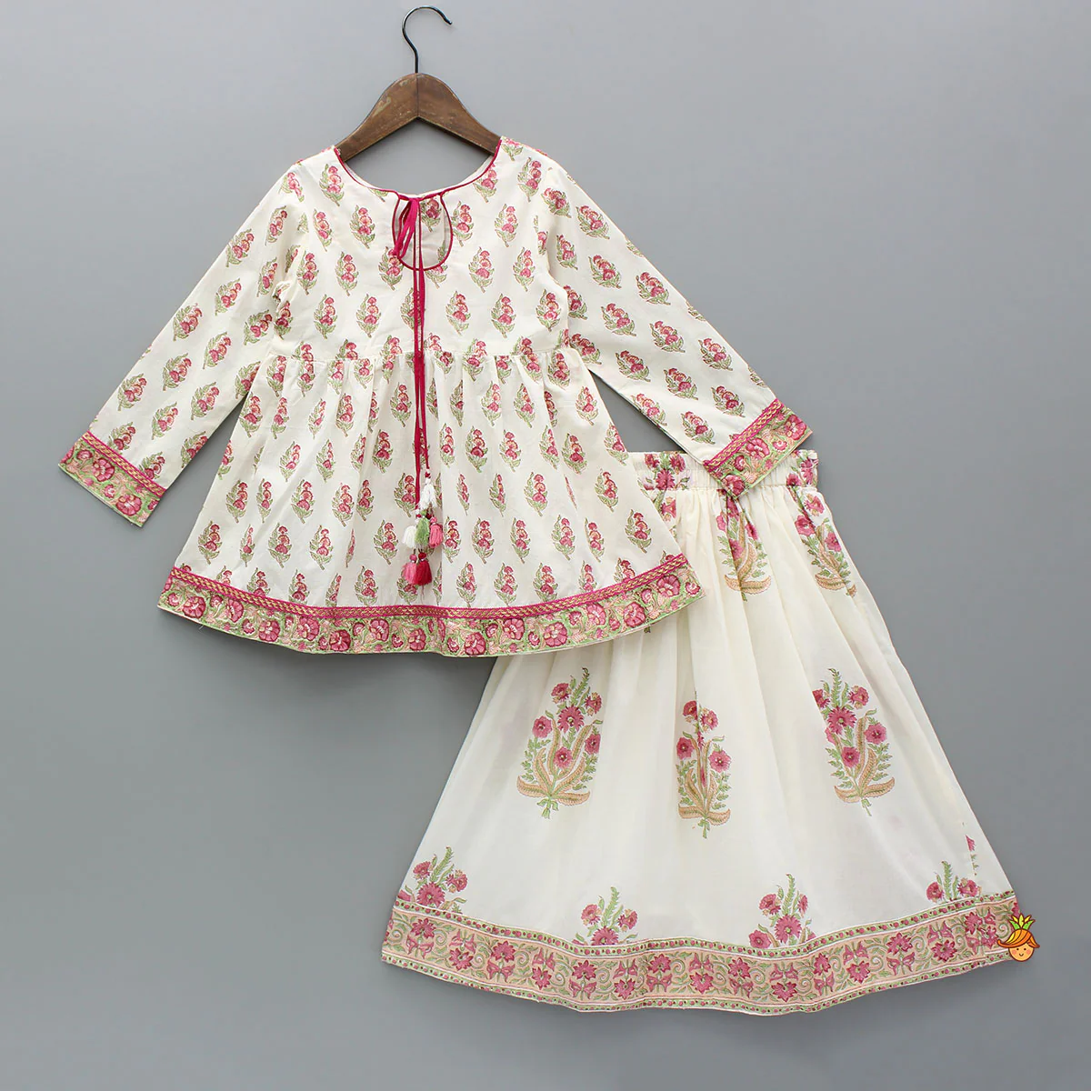 Floral Printed Stylish Front Cut Kurti And Lehenga - Image 2