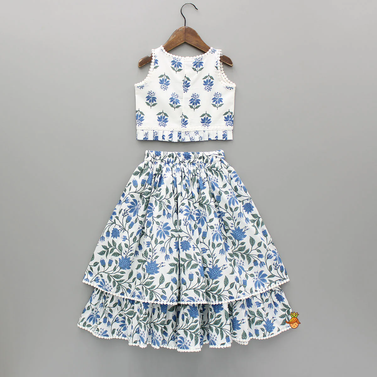 Floral Printed Top And Layered Lehenga - Image 2