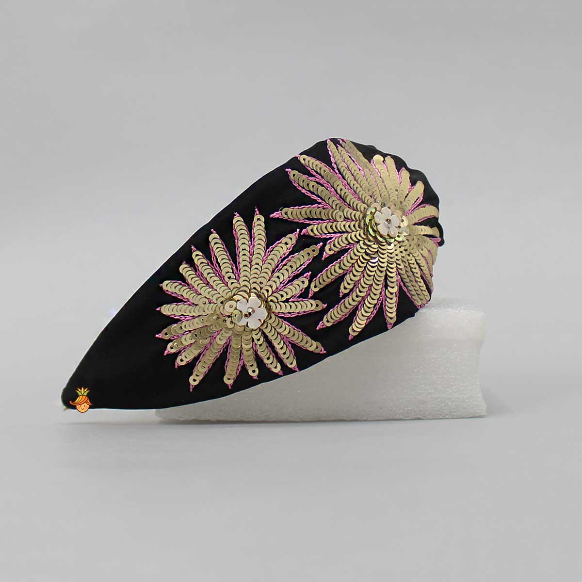 Floral Sequin-Embroidered Black Hair Band - Image 3