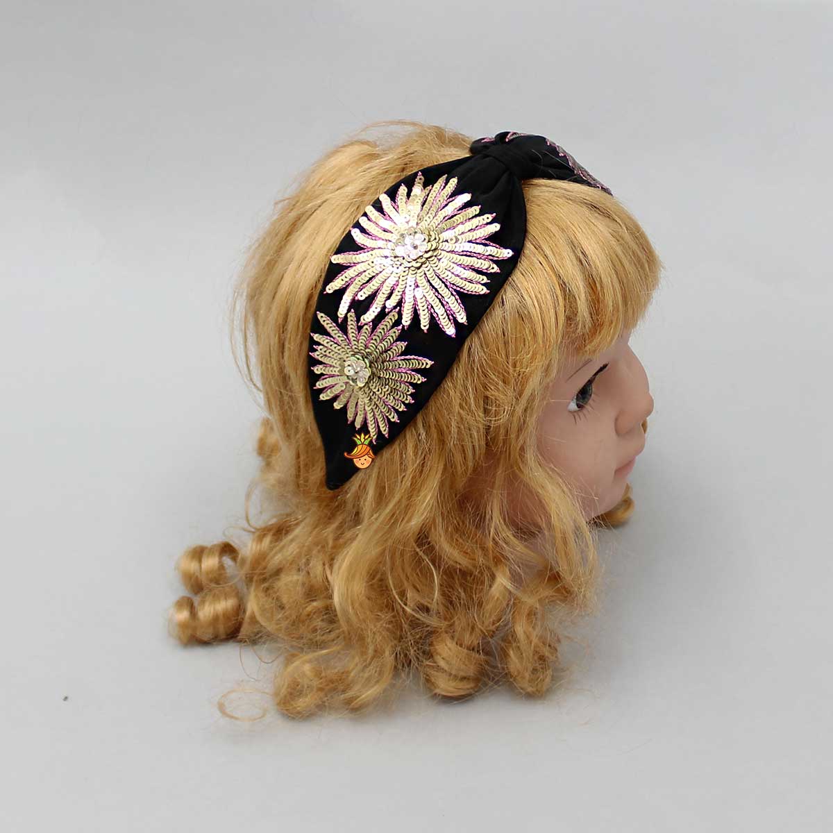 Floral Sequin-Embroidered Black Hair Band - Image 4