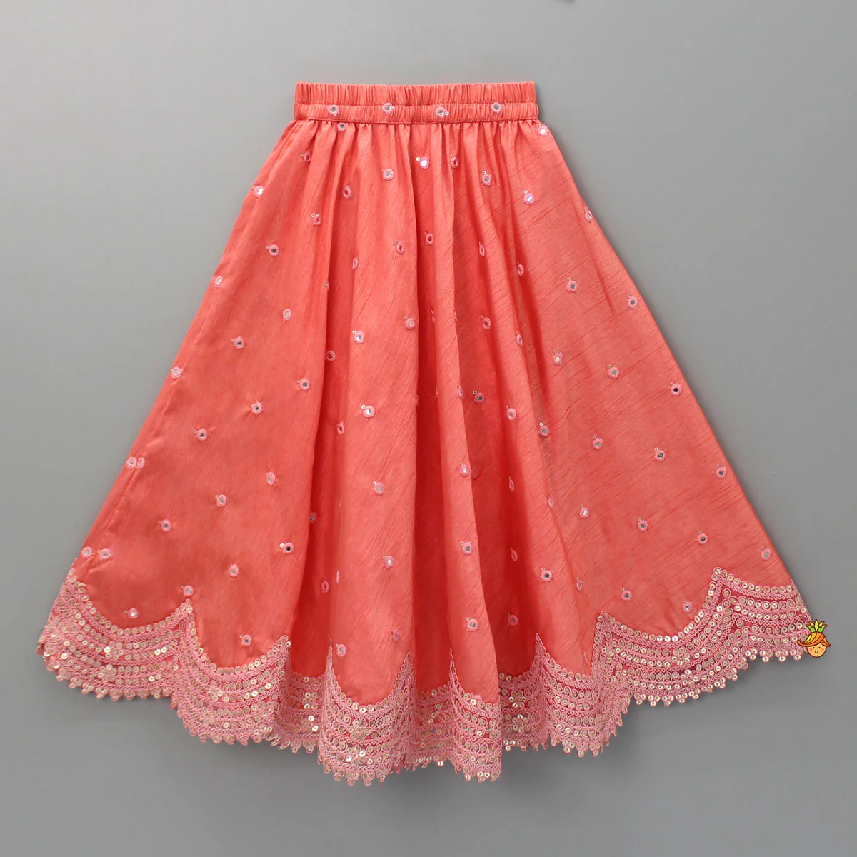 Floral Thread Embroidered Halter Neck Top And Peach Lehenga - Image 4