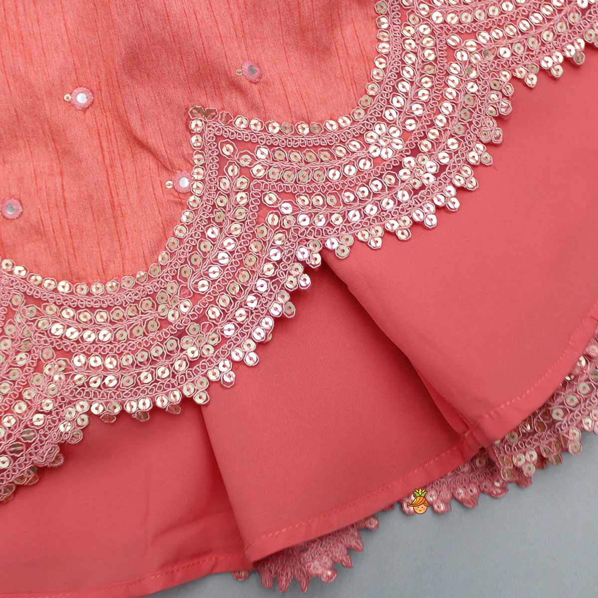 Floral Thread Embroidered Halter Neck Top And Peach Lehenga - Image 6