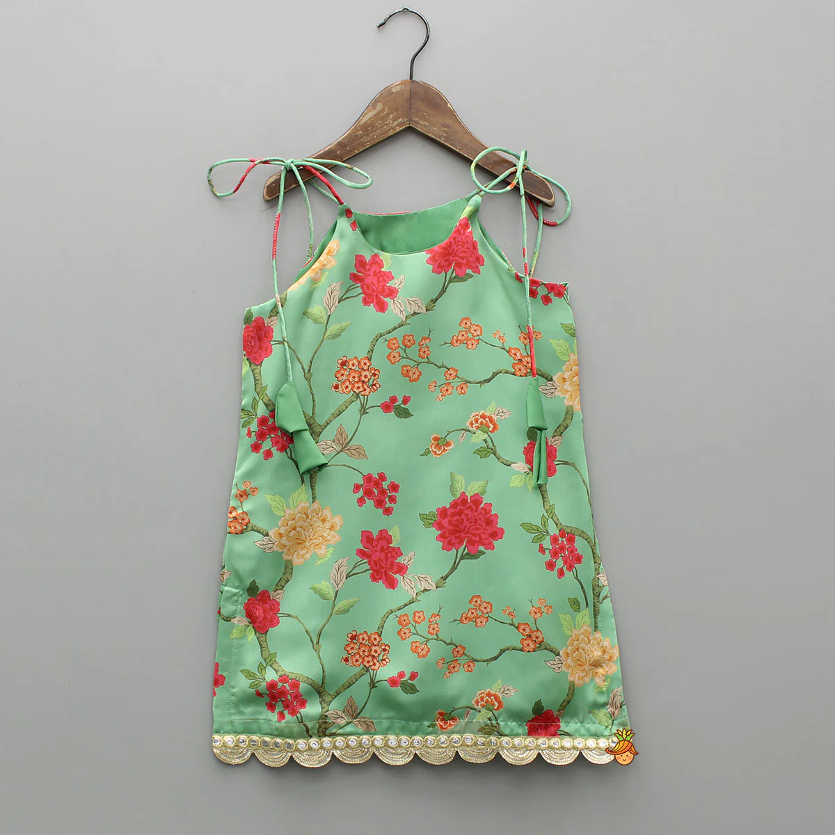 Floral Tie Up Kurti With Matching Sharara And Dupatta - Image 4