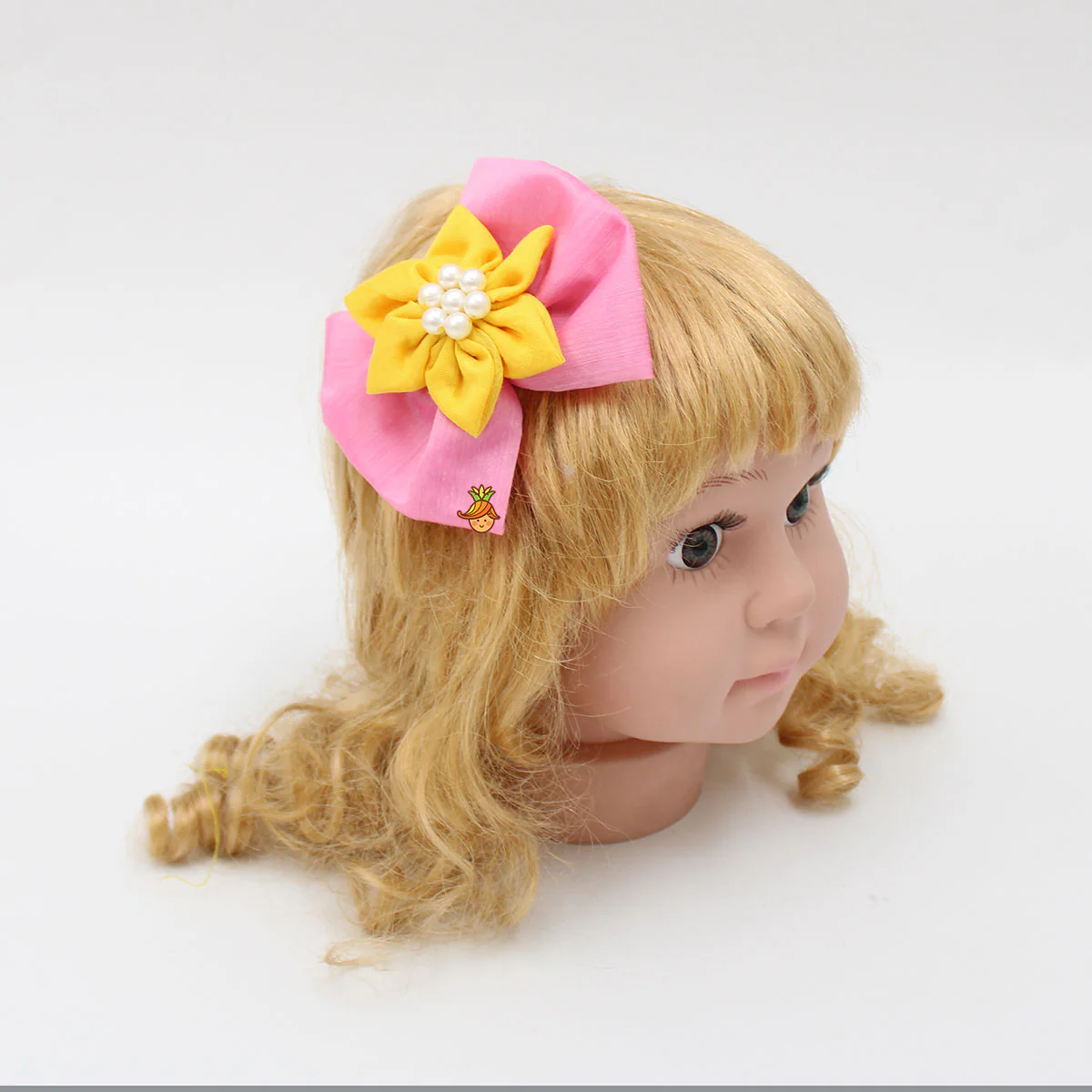 Flower Adorned Pink And Yellow Two Tone Hair Clip - Image 3