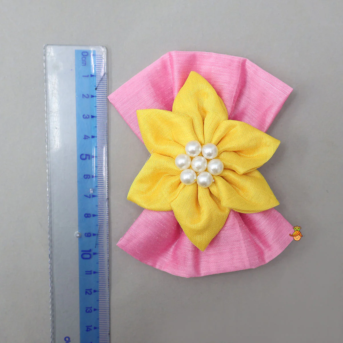 Flower Adorned Pink And Yellow Two Tone Hair Clip - Image 4