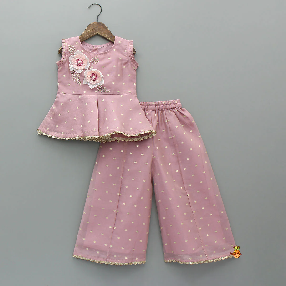 Flower Enhanced Kurti And Flared Palazzo