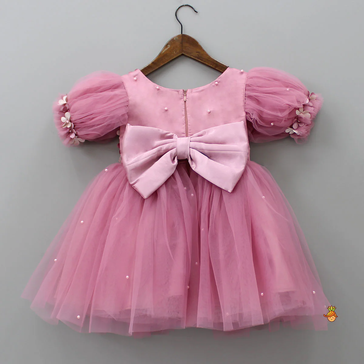 Flower Enhanced Pink Butterfly Wings Dress With Head Band - Image 4
