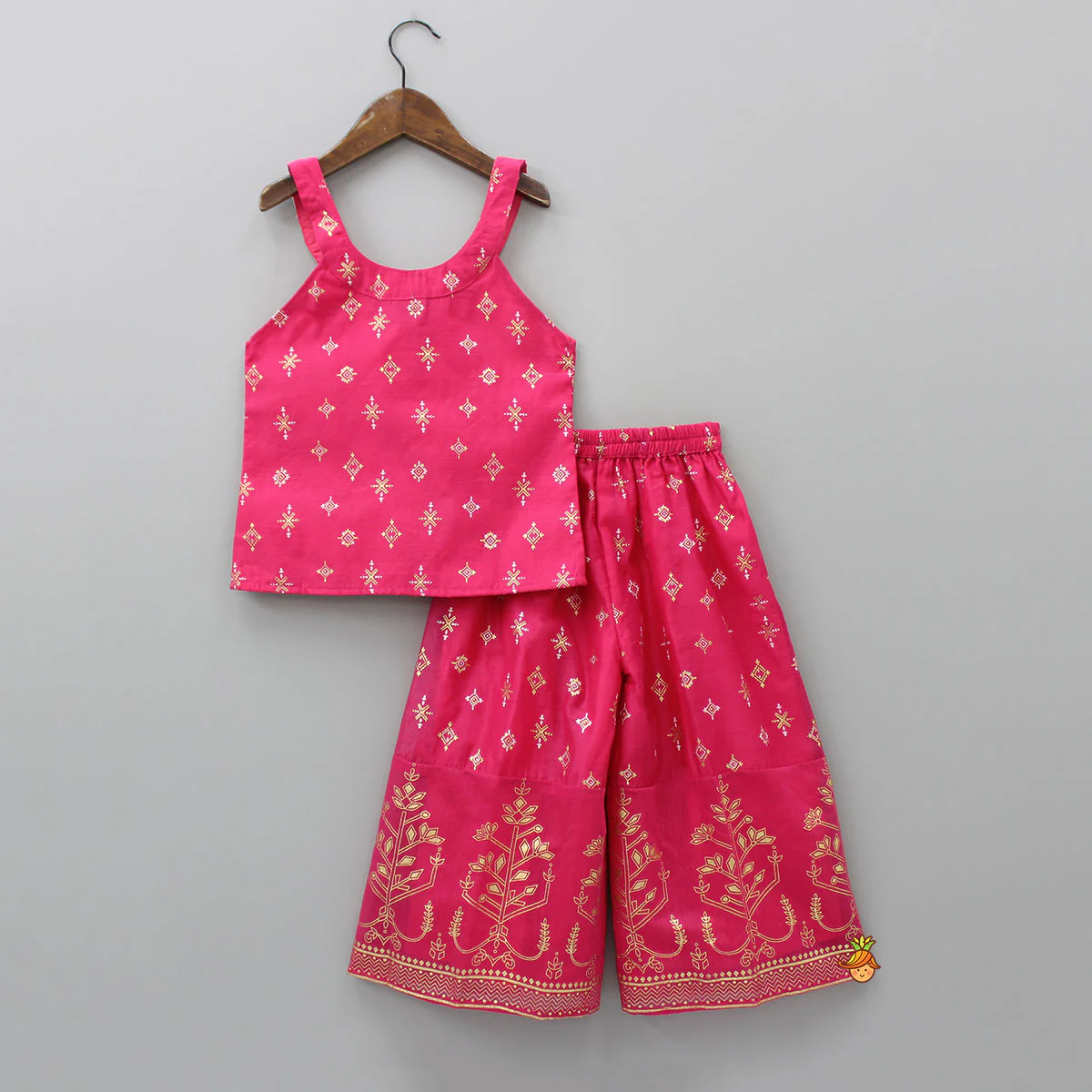 Foil Printed And Abhla Work Stylish Top With Box Pleated Palazzo - Image 2