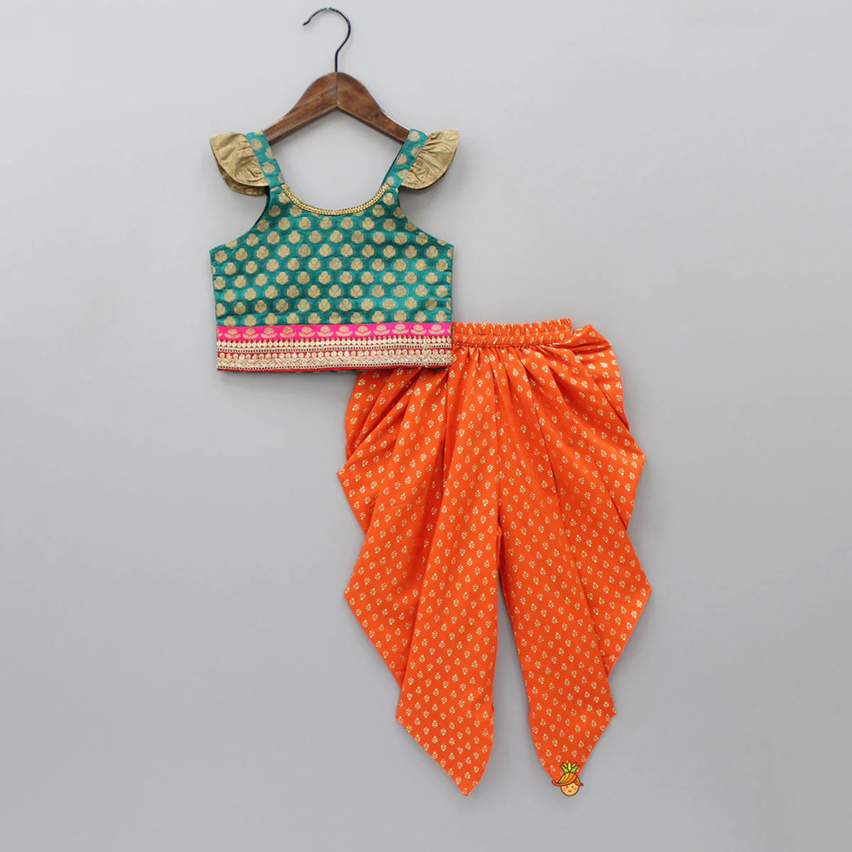Frill Detailed Top With Printed Dhoti