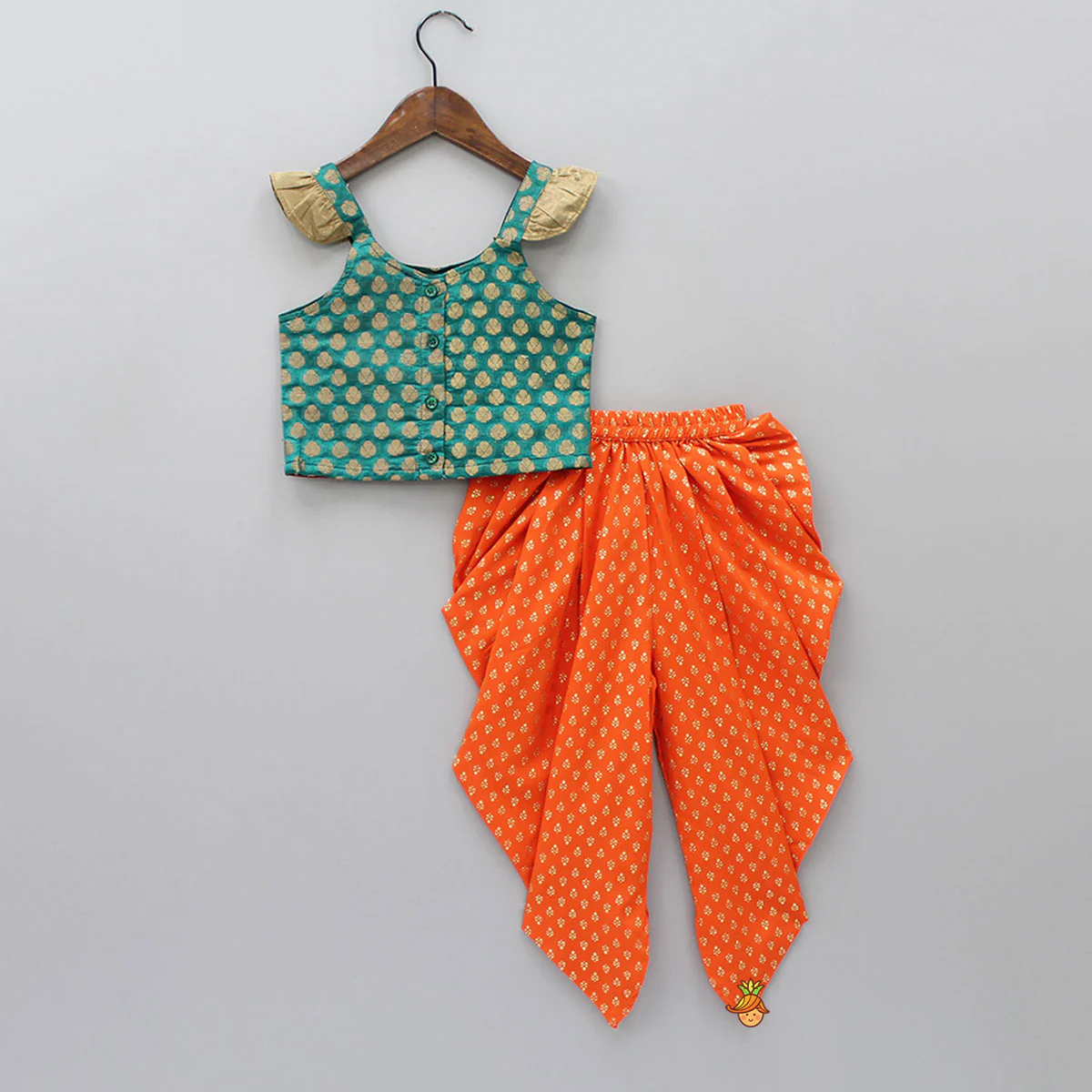 Frill Detailed Top With Printed Dhoti - Image 2