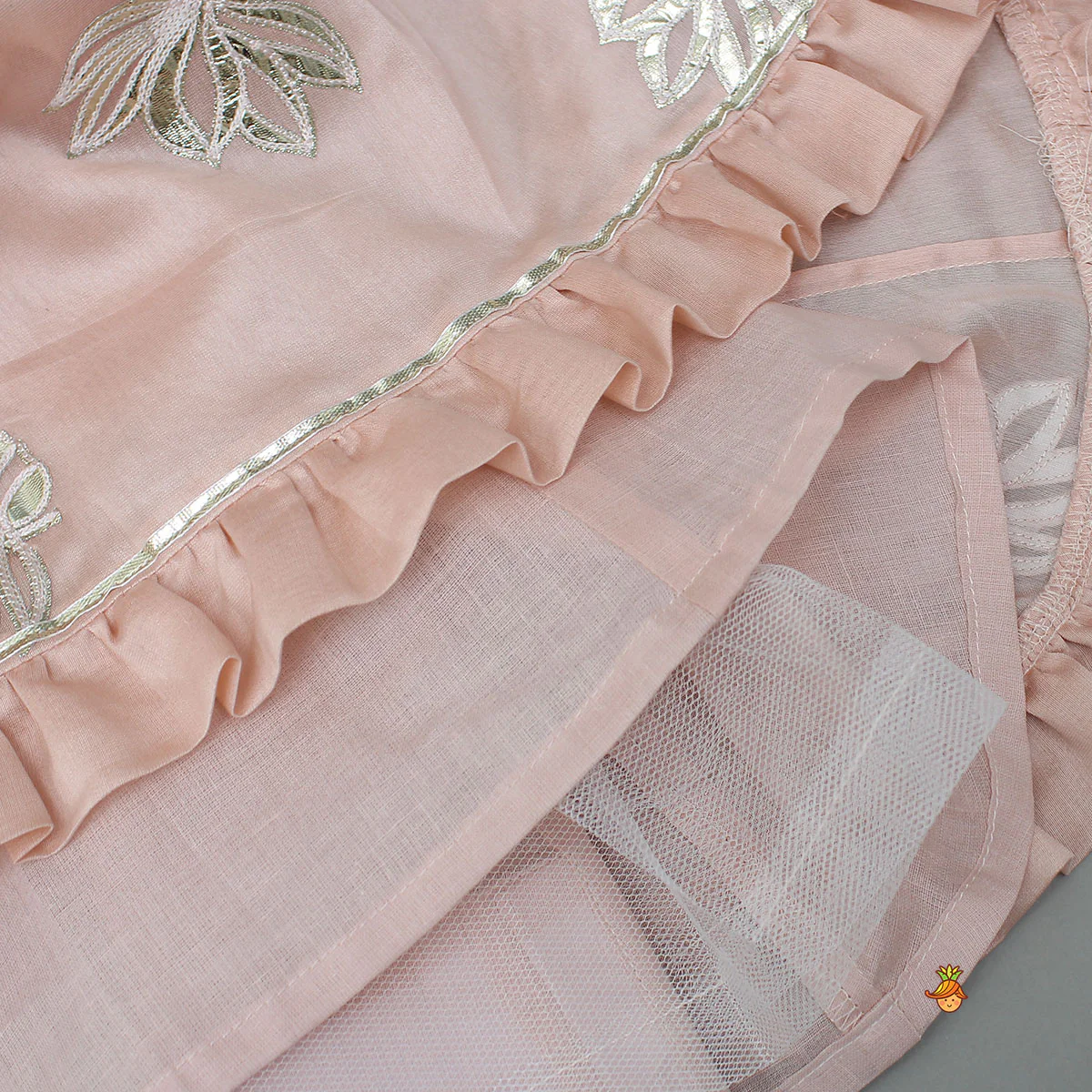 Frill-Enhanced Neckline Embroidered Top With Lehenga And Net Dupatta - Image 7
