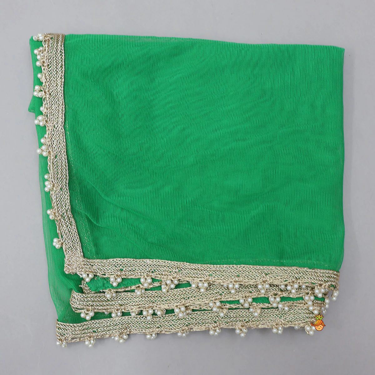 Frilled Neckline Crop Top And Lehenga With Matching Net Dupatta - Image 8