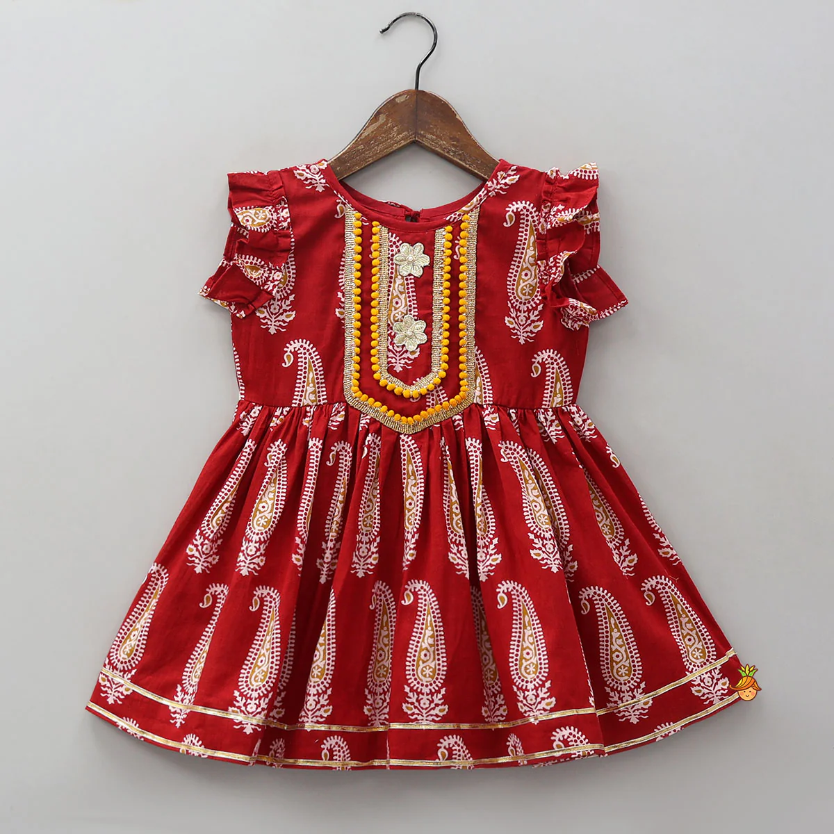 Frilled Sleeves Printed Kurti And Dhoti With Matching Dupatta - Image 4