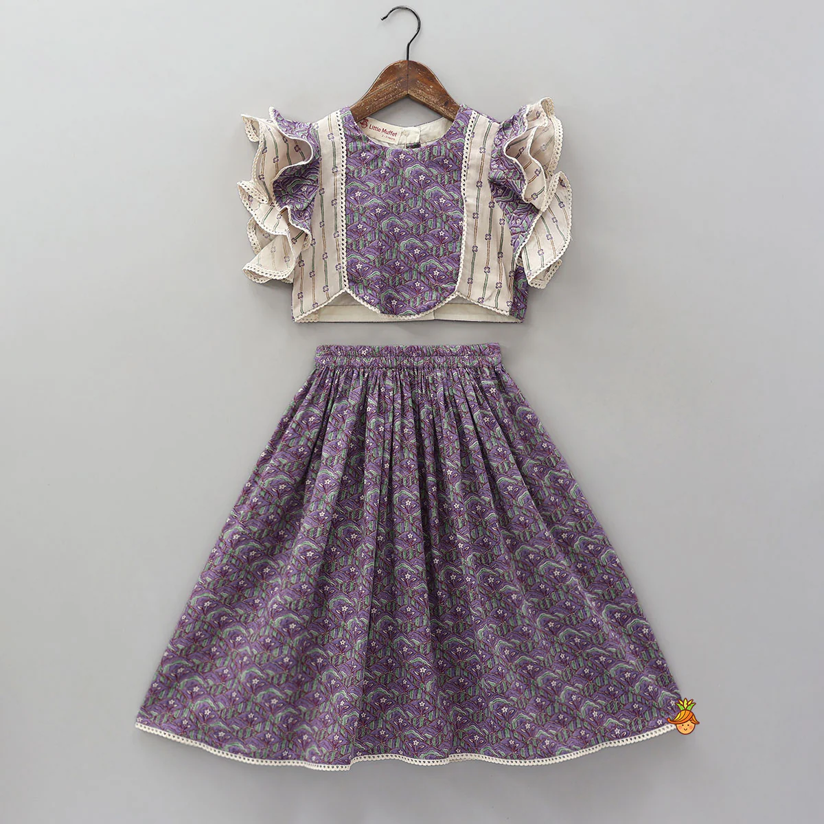 Frilly Sleeves Detailed Cotton Top And Lehenga