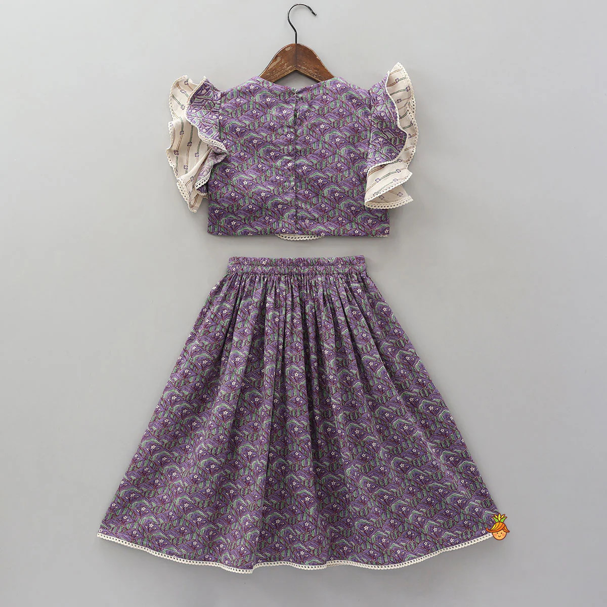 Frilly Sleeves Detailed Cotton Top And Lehenga - Image 2