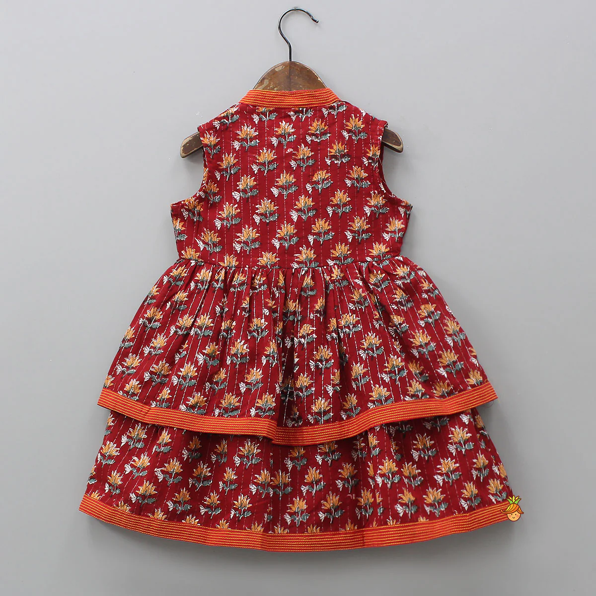 Fringes Tassels Detail Layered Jacket Style Red Kurti - Image 2