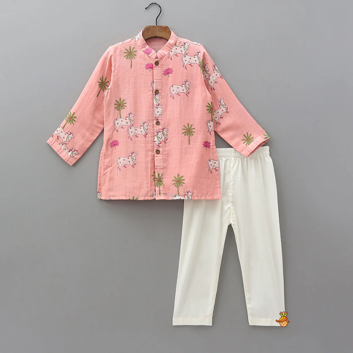 Front-Open Printed Kurta With Pyjama