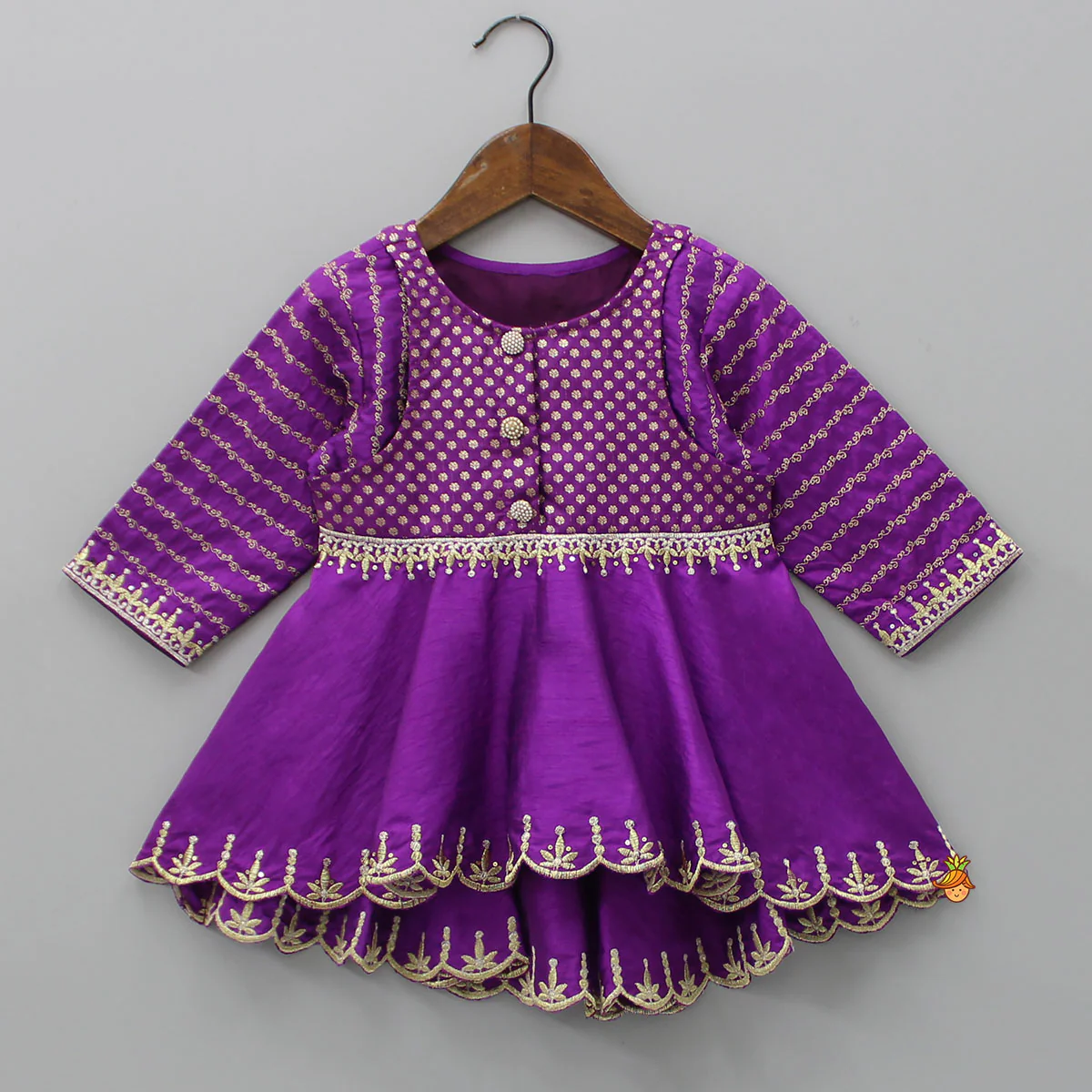 Front Open Purple High Low Top And Lurex Striped Palazzo - Image 3