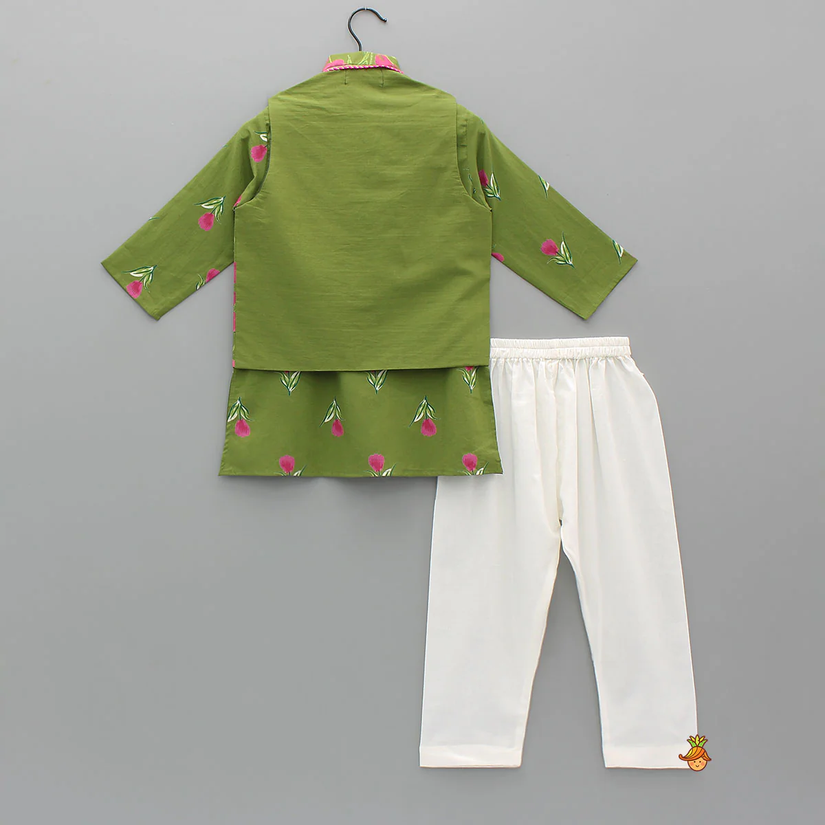 Front Placket Floral Kurta With Matching Jacket And Churidar - Image 2