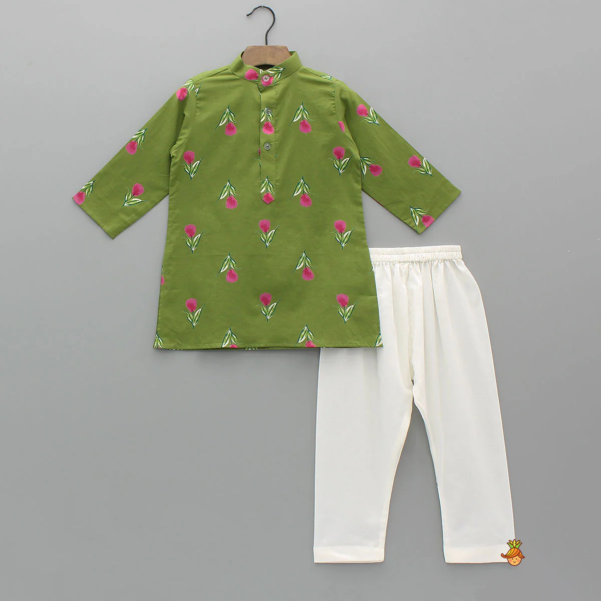 Front Placket Floral Kurta With Matching Jacket And Churidar - Image 3
