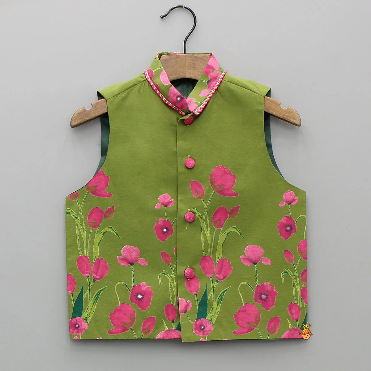 Front Placket Floral Kurta With Matching Jacket And Churidar - Image 6