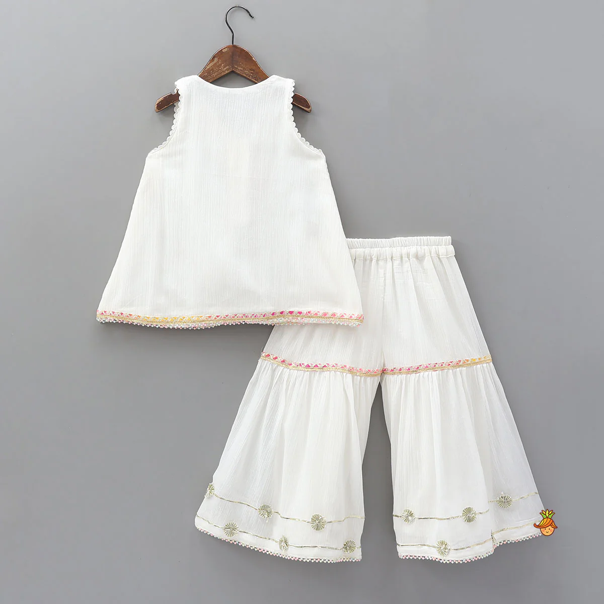 Front Slit Kurti And Matching Flared Sharara With Contrasting Dupatta - Image 2