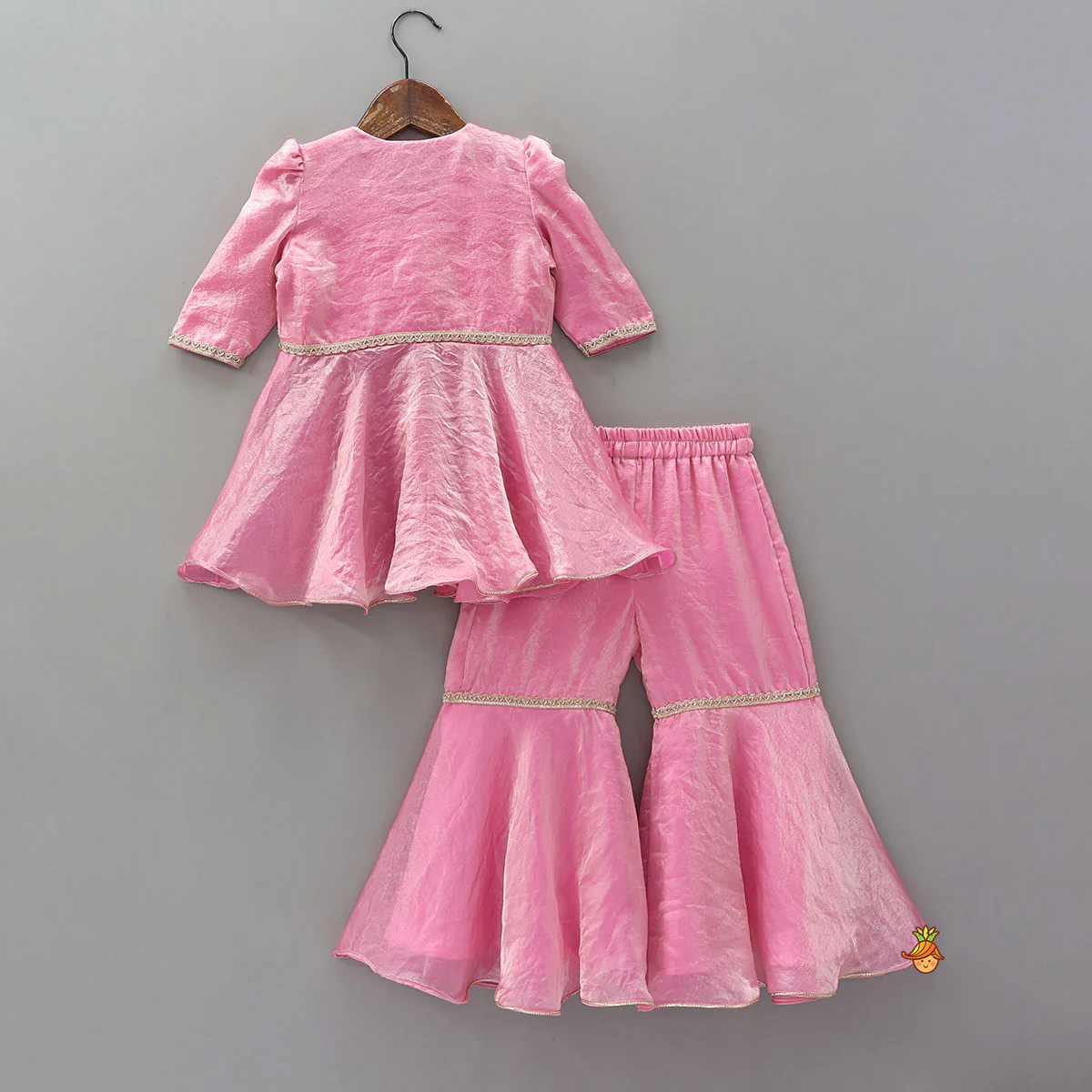 Front Slit Sheen Kurti And Sharara - Image 2