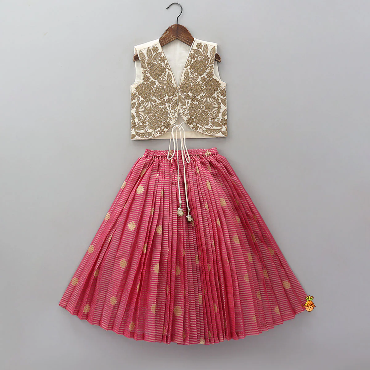 Front Tie-Knot Crop Top And Contrasting Lehenga