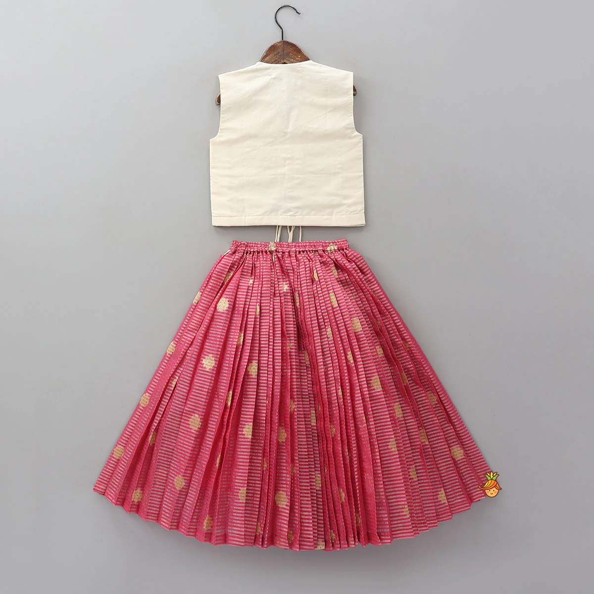 Front Tie-Knot Crop Top And Contrasting Lehenga - Image 2