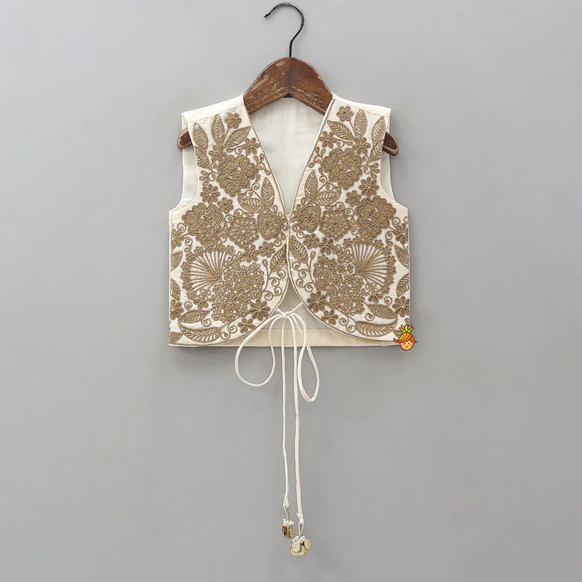 Front Tie-Knot Crop Top And Contrasting Lehenga - Image 3