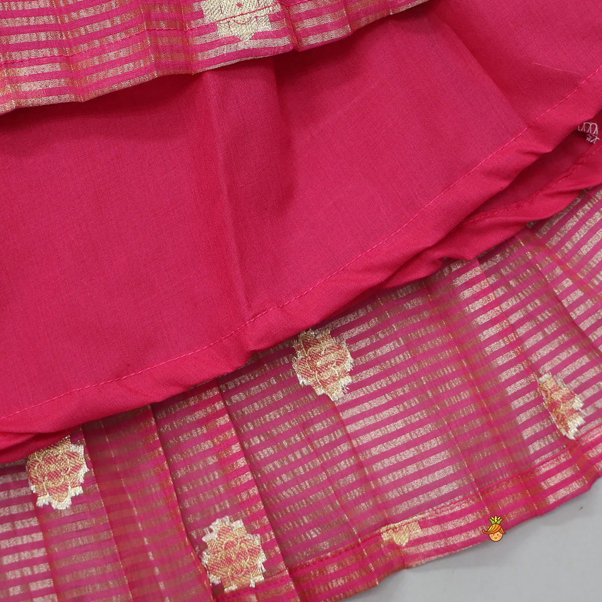 Front Tie-Knot Crop Top And Contrasting Lehenga - Image 6