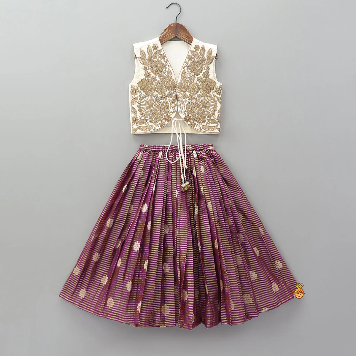 Front Tie-Knot Crop Top And Lehenga