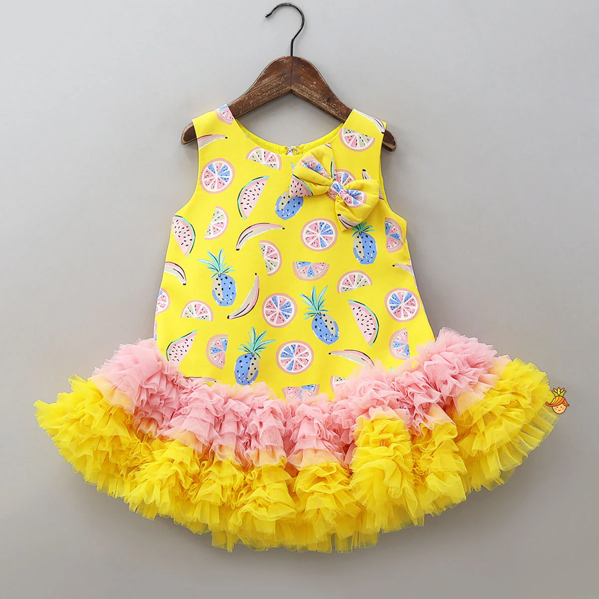 Fruit Printed Dress With Ruffle Hem