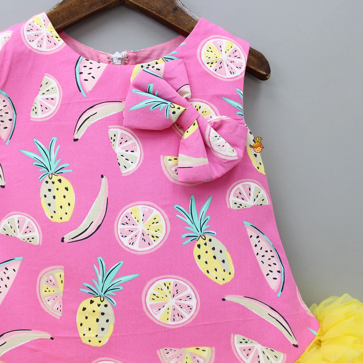Fruit Printed Dual Tone Dress With Ruffle Hem - Image 3