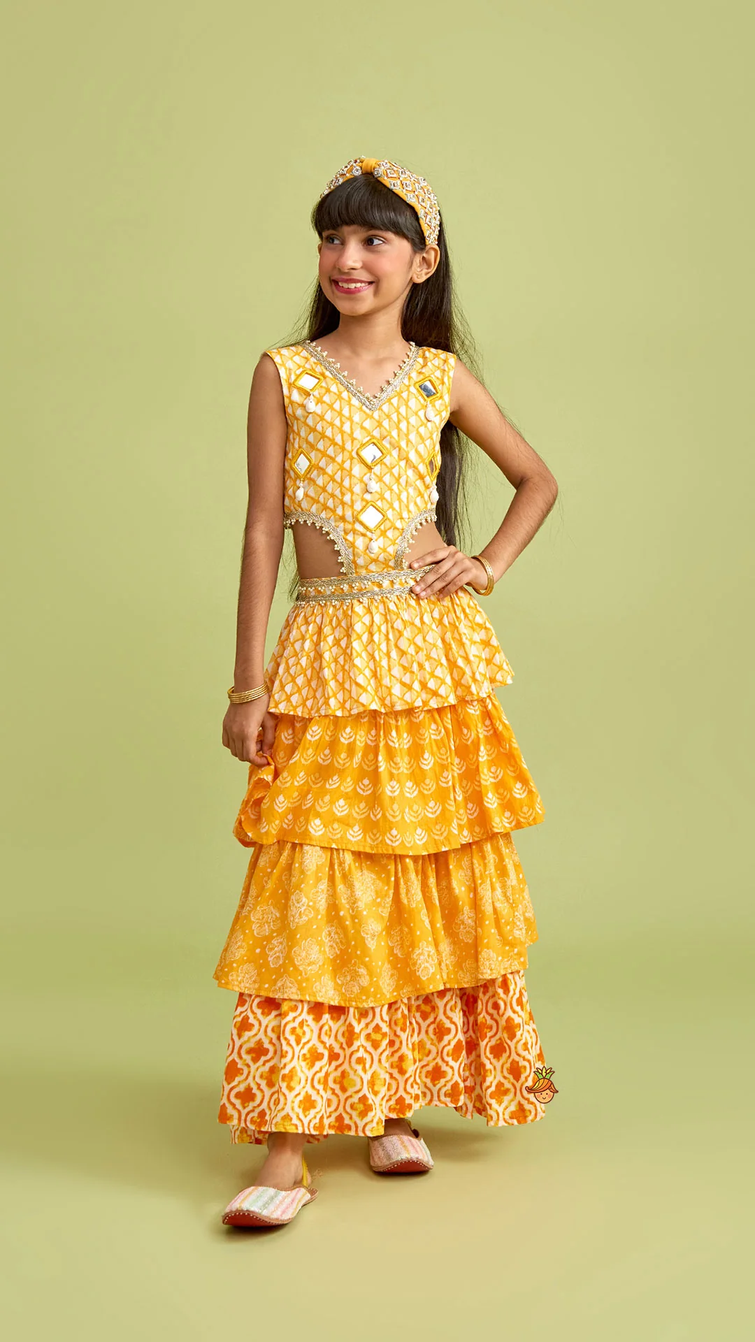 Faux Mirror Work Ruffle Kurti - Image 2