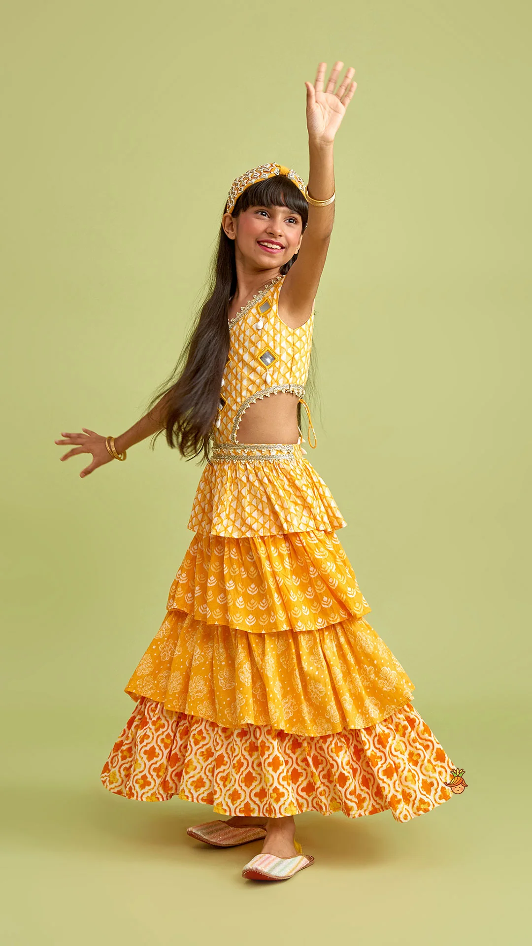 Faux Mirror Work Ruffle Kurti - Image 3