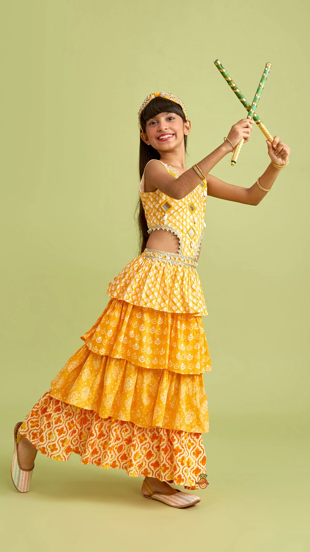 Faux Mirror Work Ruffle Kurti - Image 4