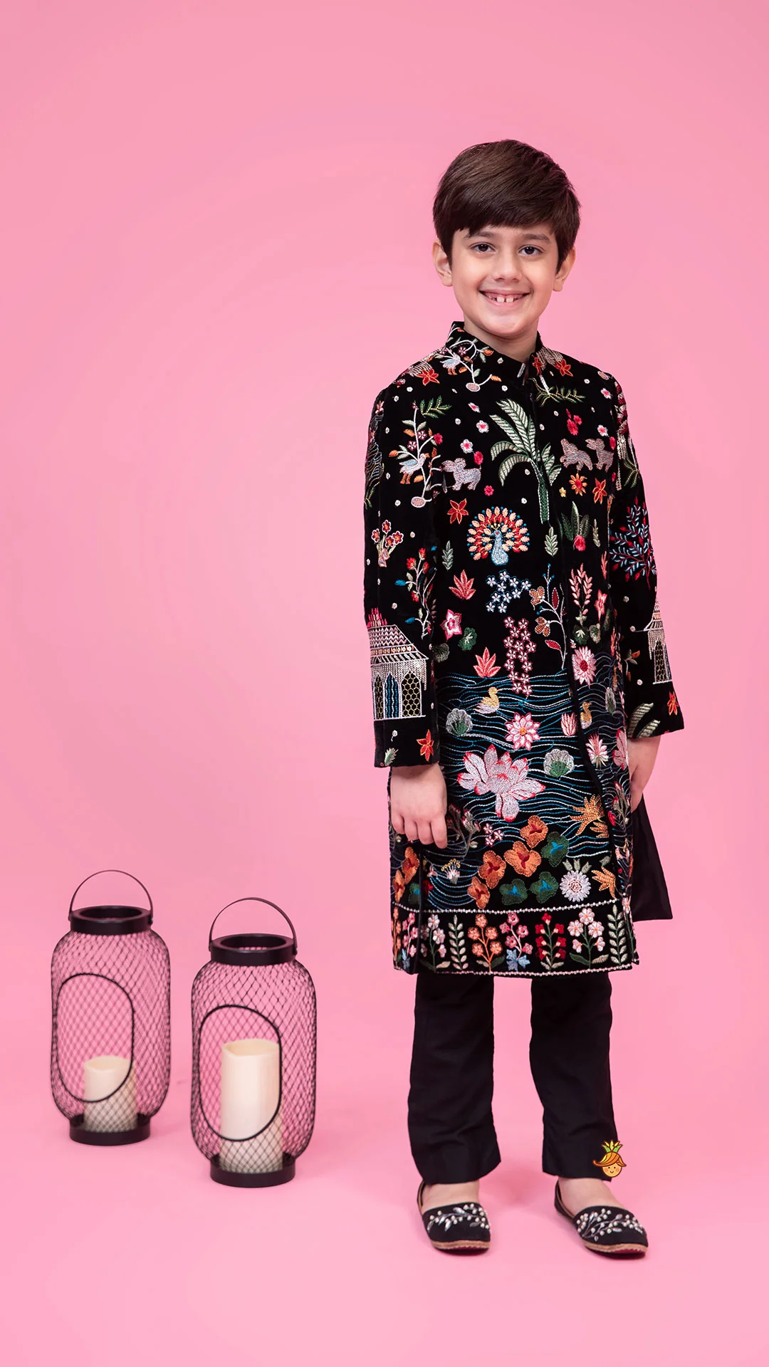 Fully Embroidered Velvet Sherwani With Narrow Fit Pant - Image 3
