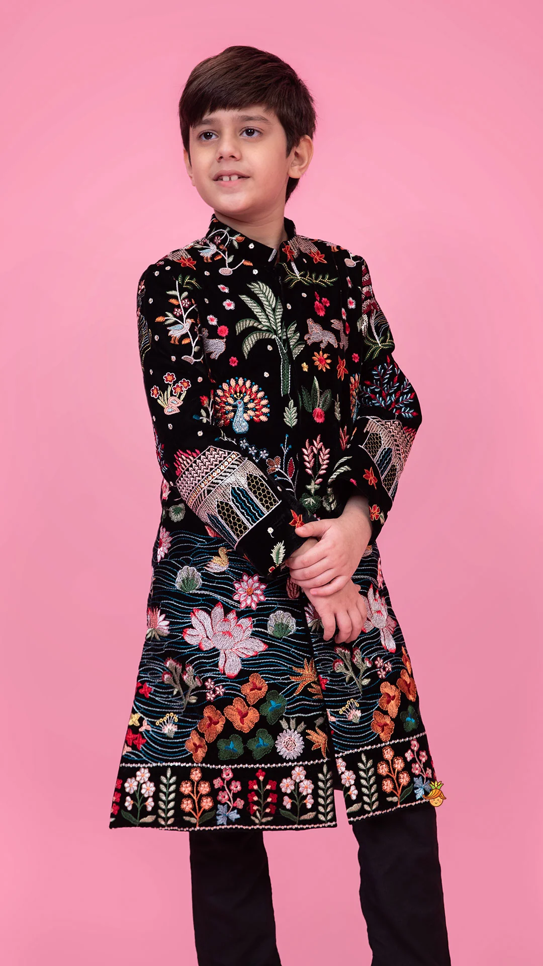 Fully Embroidered Velvet Sherwani With Narrow Fit Pant - Image 4