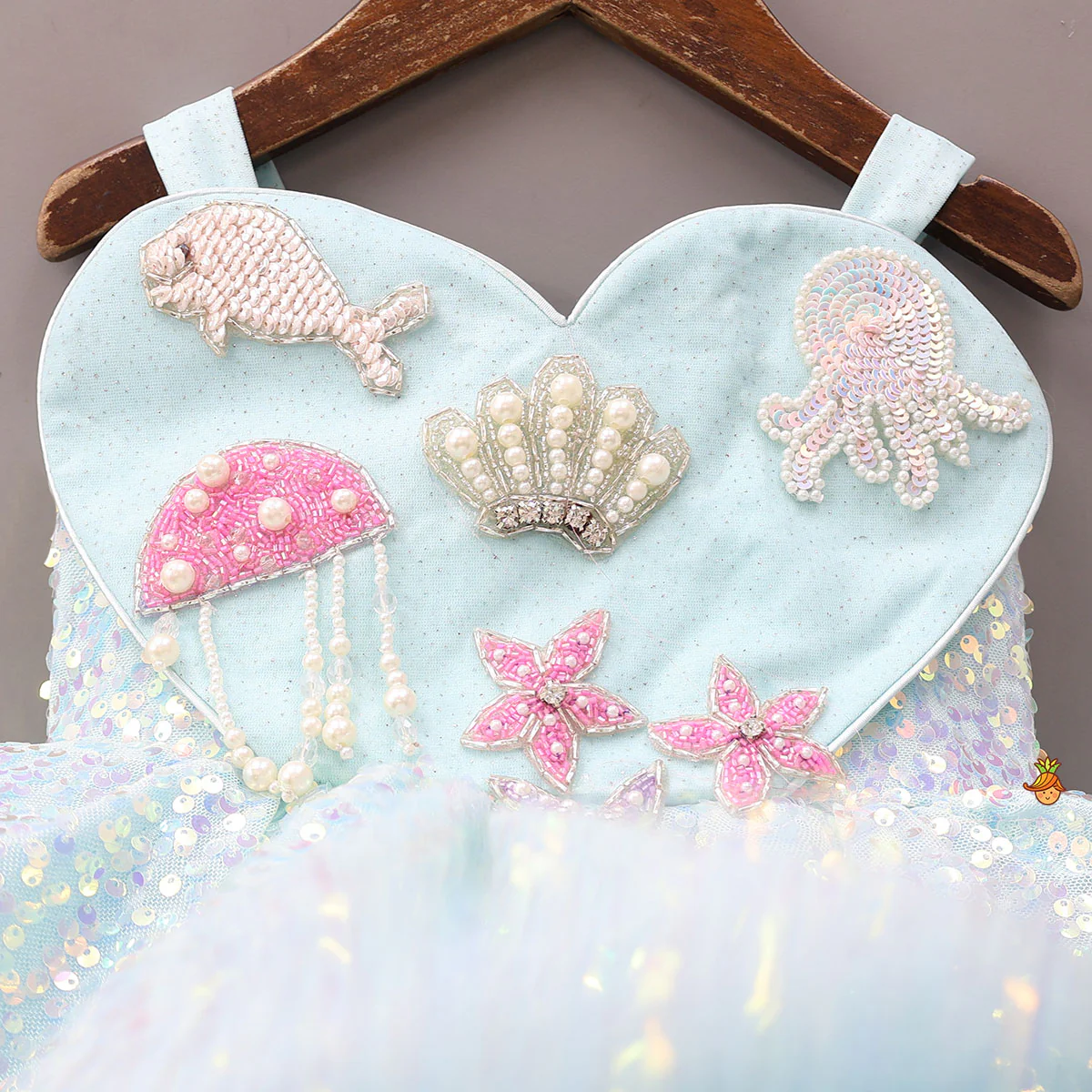 Glittery Aqua-Themed Heart-Shaped Embellished Dress - Image 3