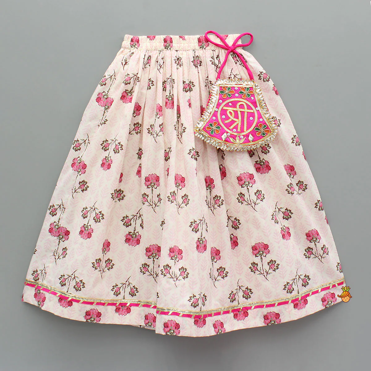 Goddess Embroidered Pink Top And Beautiful Tassels Embellished Lehenga With Matching Sling Bag - Image 5