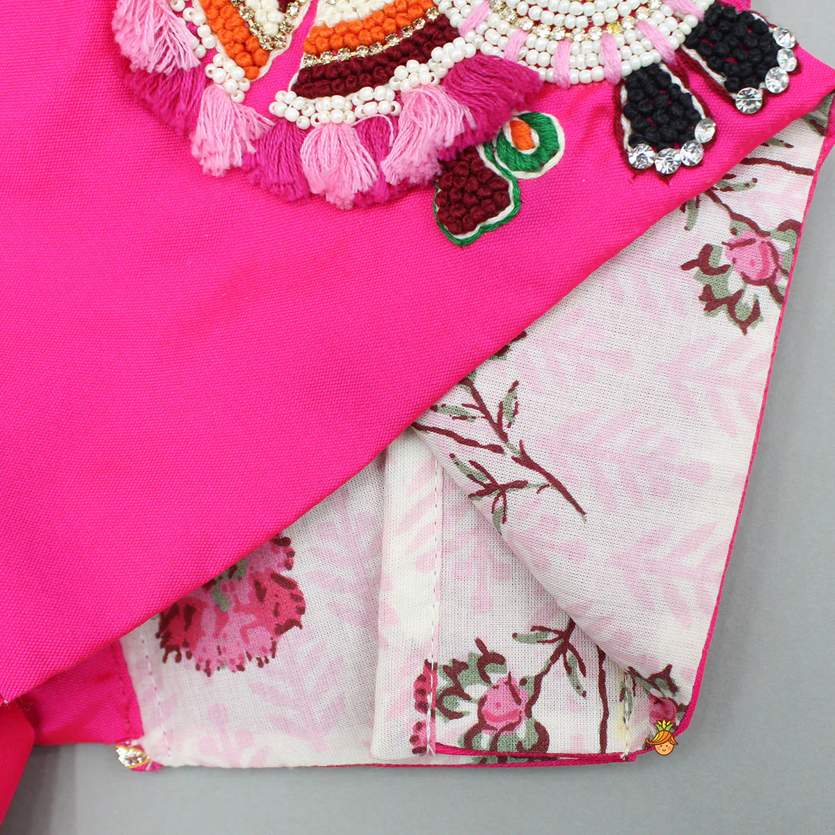 Goddess Embroidered Pink Top And Beautiful Tassels Embellished Lehenga With Matching Sling Bag - Image 7
