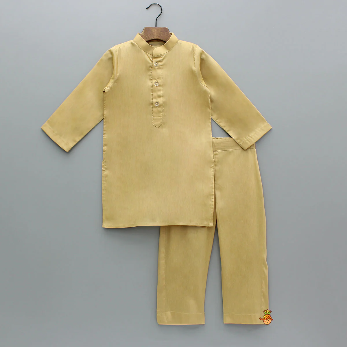 Golden Kurta With Multicolor Brocade Jacket And Pyjama - Image 3