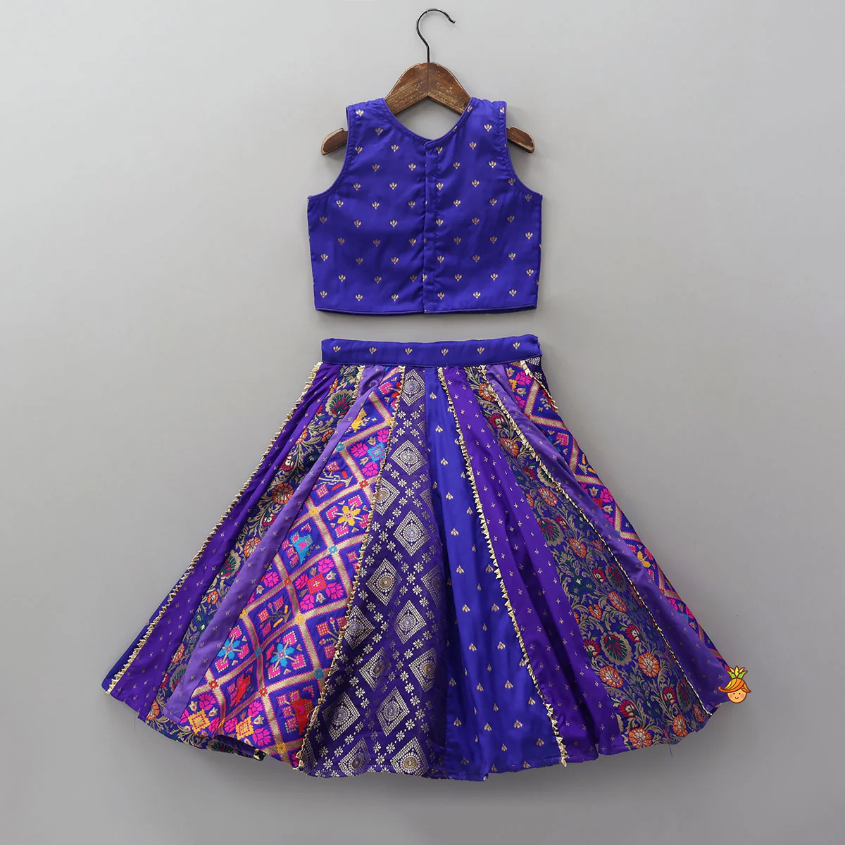 Gorgeous Embroidered Top And Brocade Lehenga With Matching Net Dupatta And Brocade Potli Bag - Image 2
