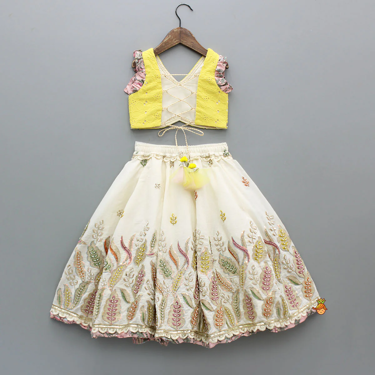 Gorgeous Embroidered Yellow Top With Embroidered Lehenga And Dupatta - Image 2