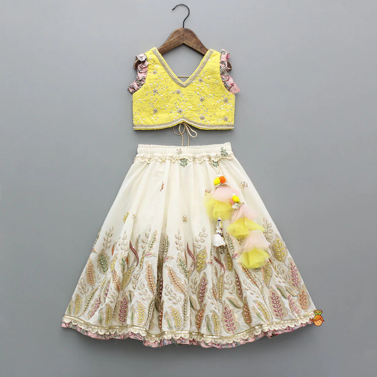 Gorgeous Embroidered Yellow Top With Embroidered Lehenga And Dupatta - Image 3